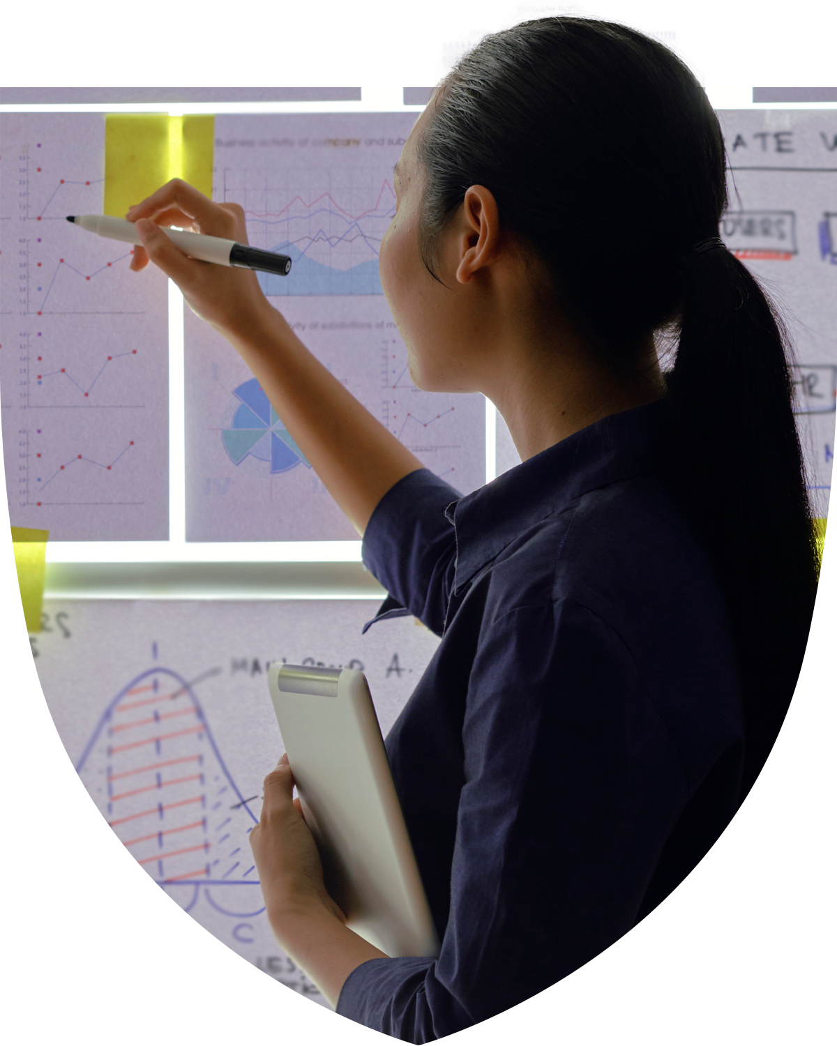 Financial student writing out notes on presentation
