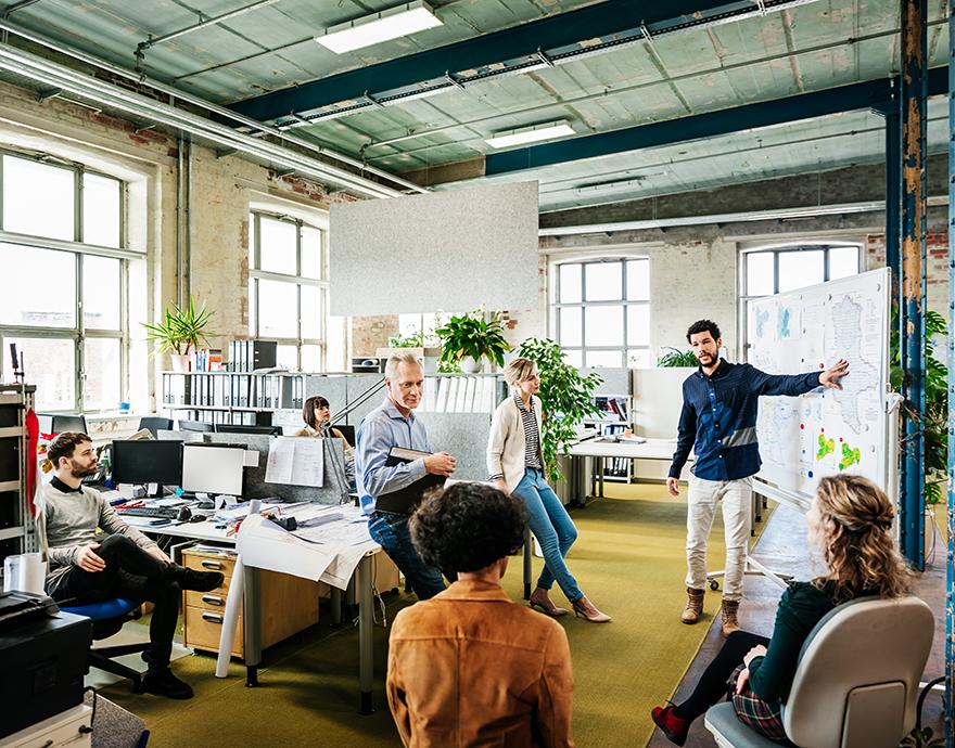 A team at a team meeting in an office