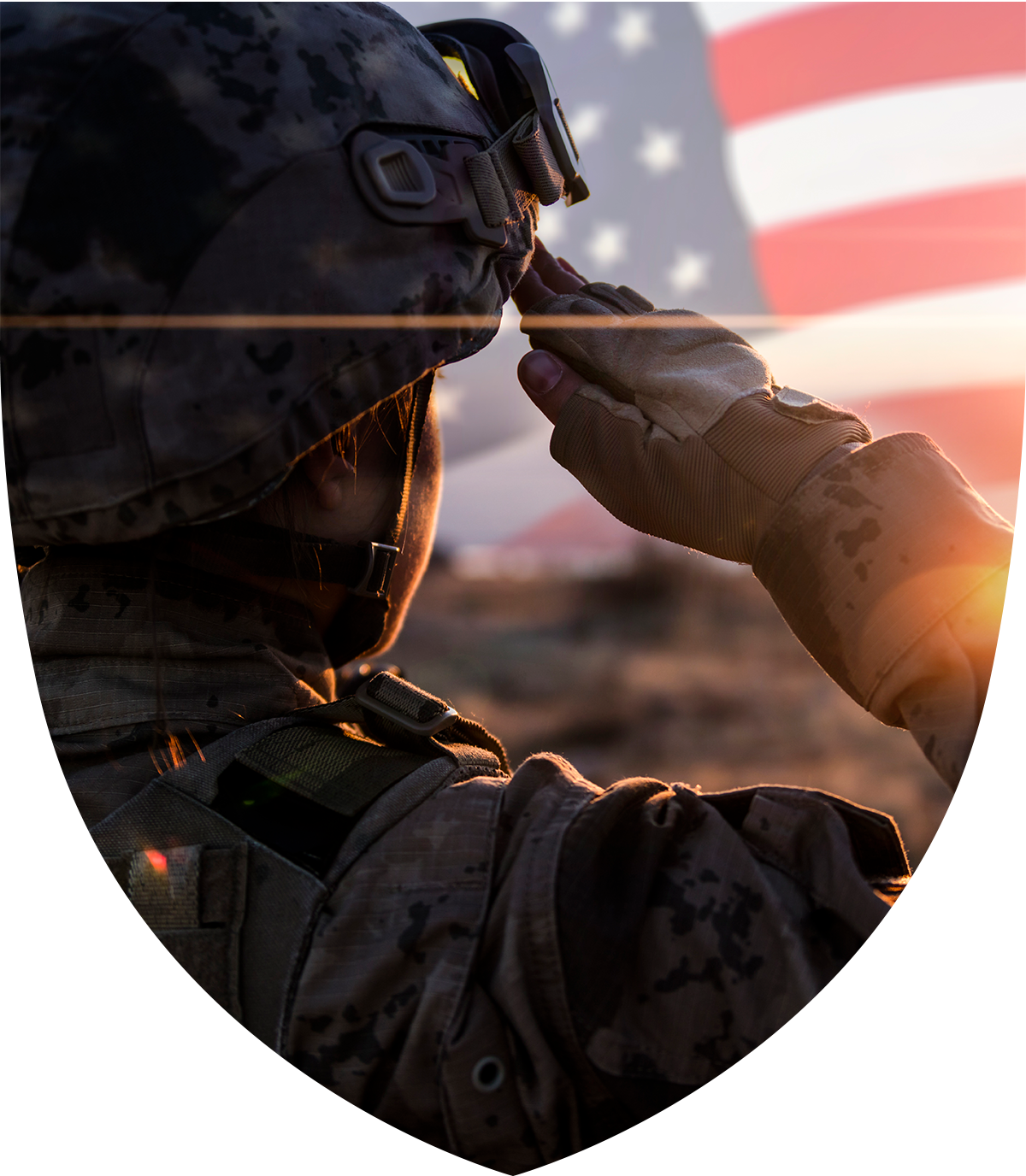 Soldier saluting with American flag in background