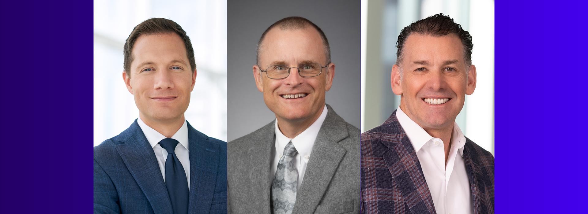 Portrait photos of Russell N. James III, Paul LaPiana, and John Roberts