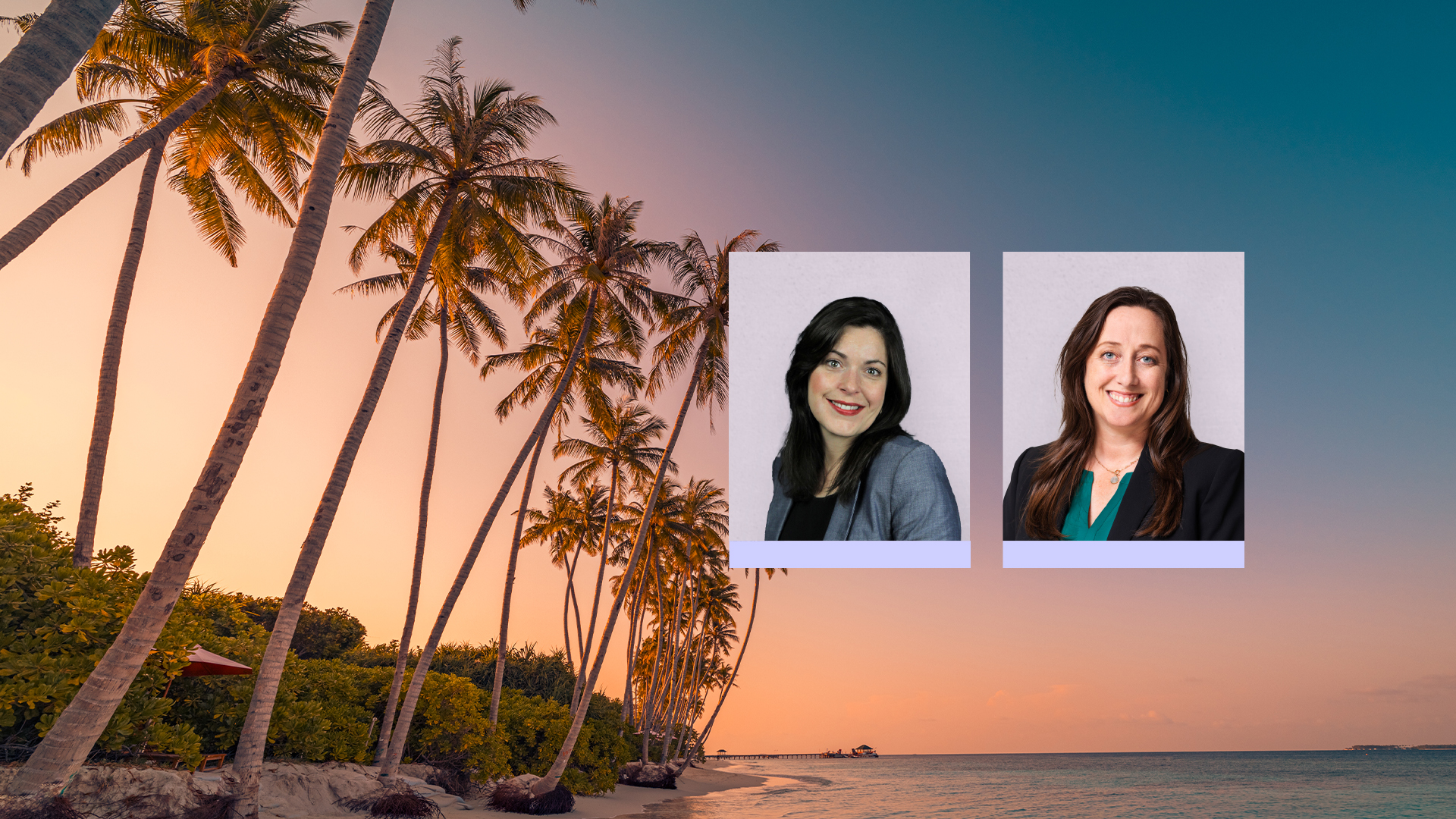 Photos of Kaylee Ranck and Joellen Meckley against a beach sunset background