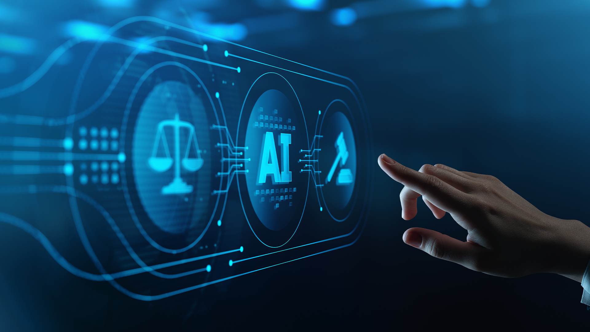 Finger pointing at digital screen