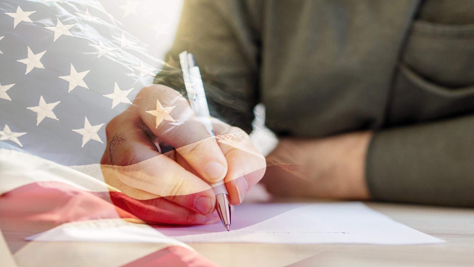 Military serviceman writing a letter