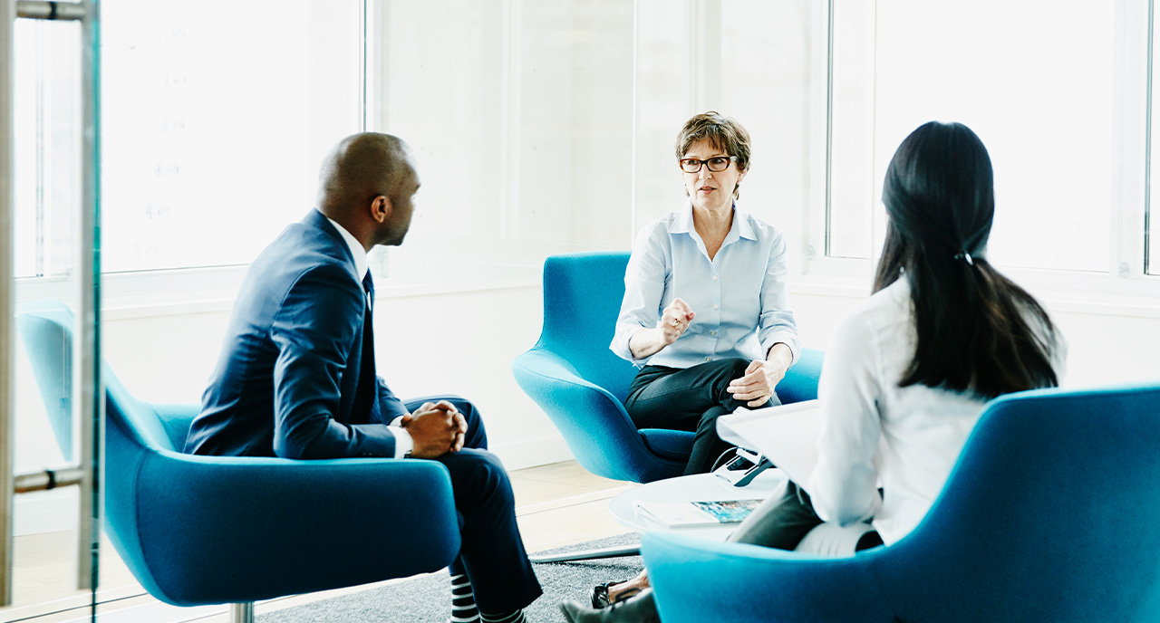 Group of coworkers having a meeting together