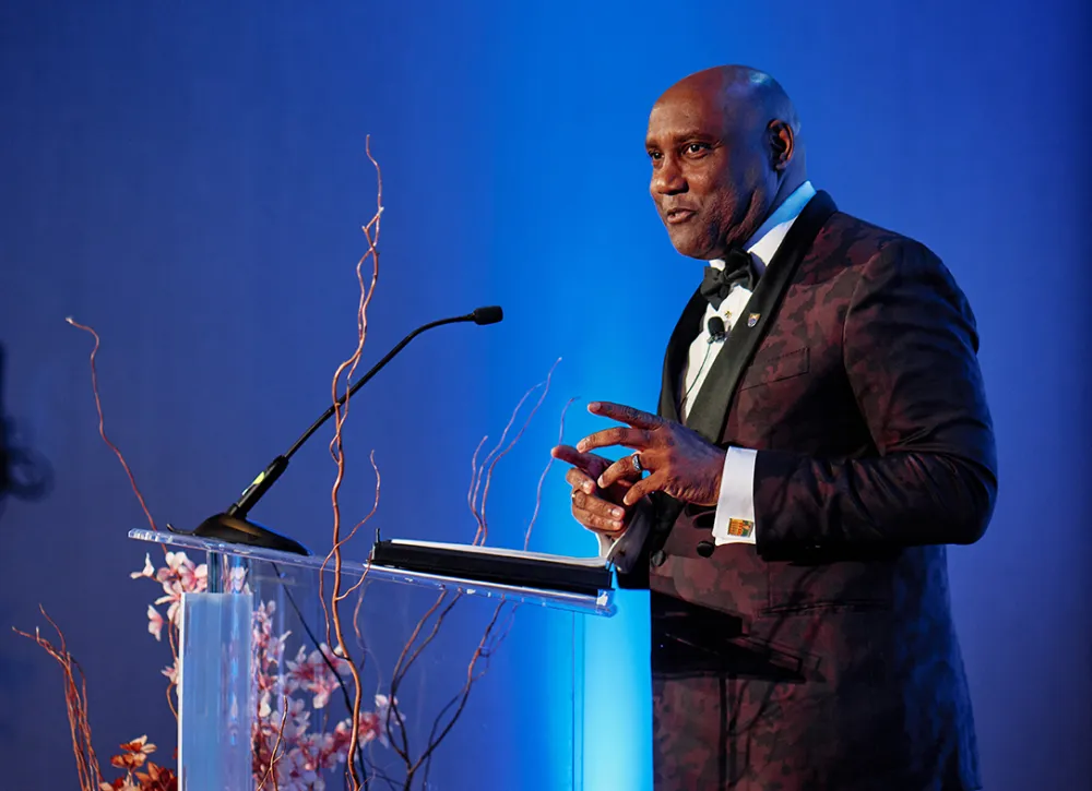 George Nichols speaking at conference