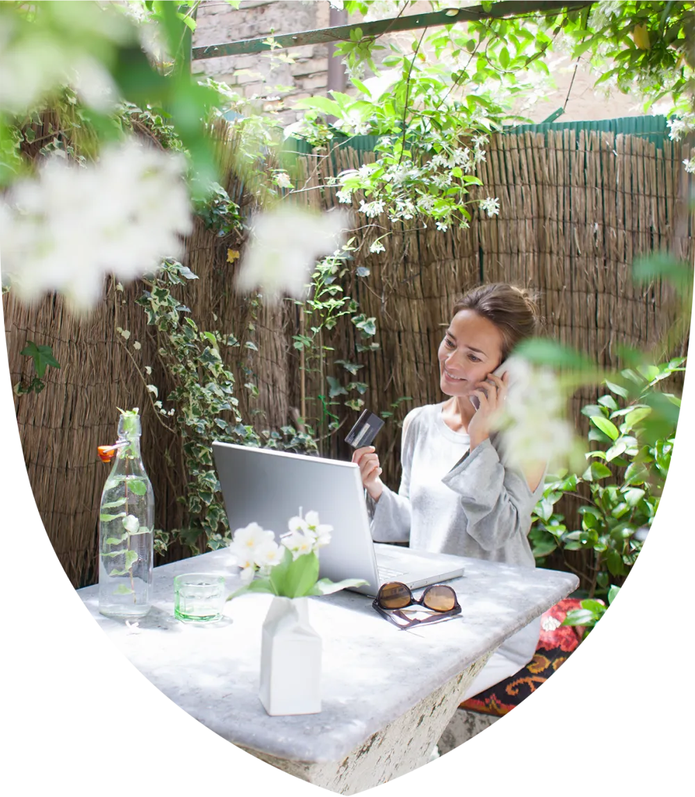 Woman working outside at a table