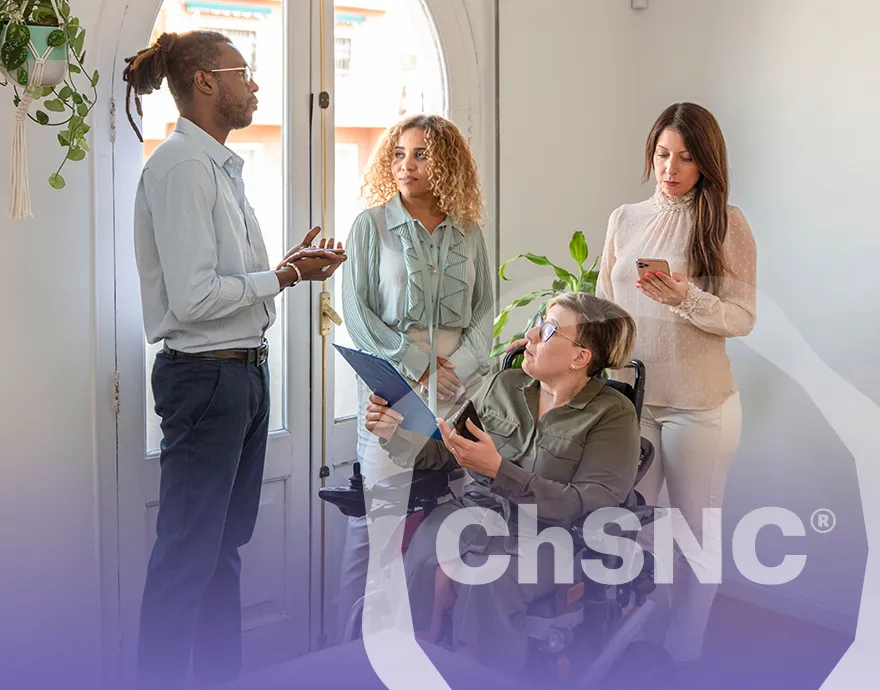 Disabled woman with her family and financial advisor