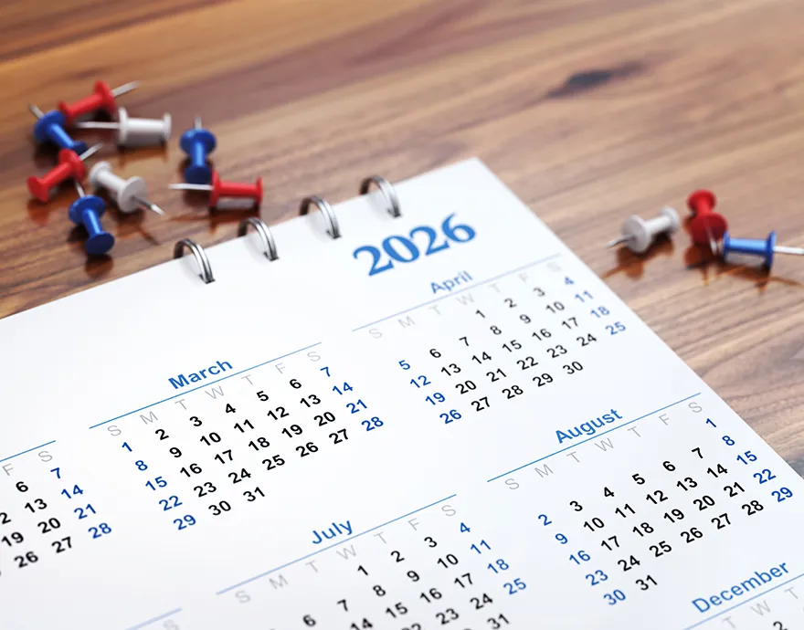 2026 calendar on a desk