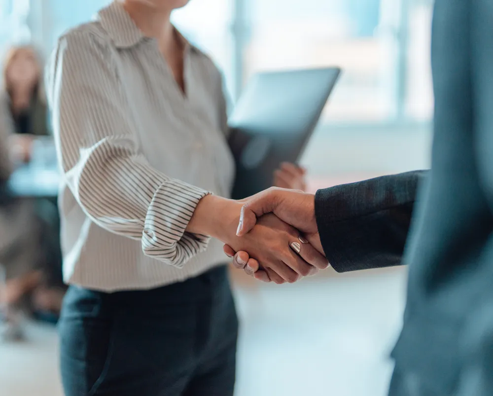 Professional man and woman shaking hands