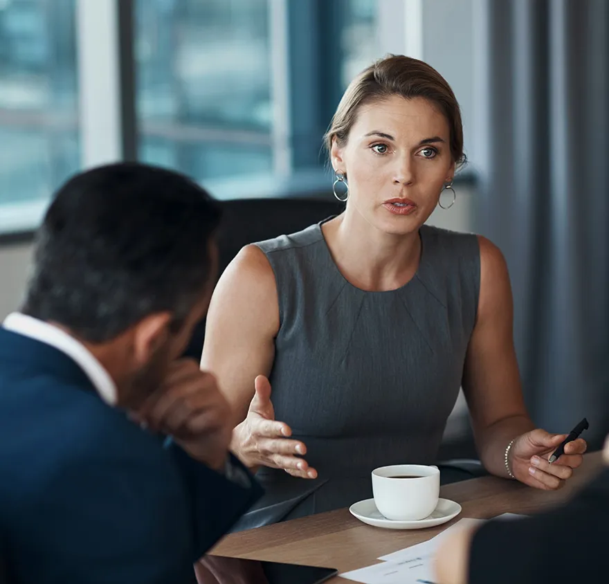 Woman having a meeting with man
