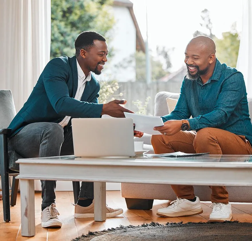Two men meeting together at home