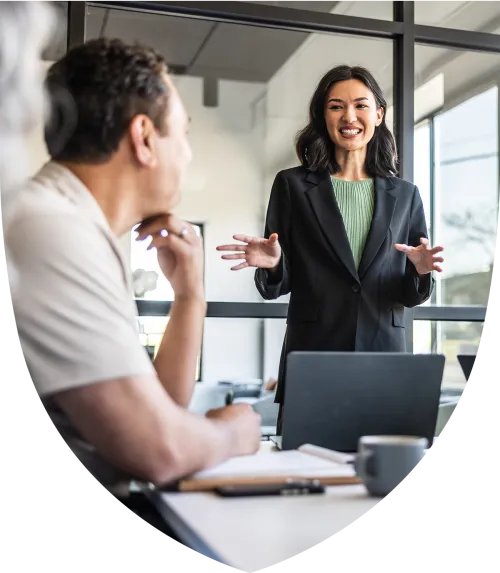 Female and male networking together