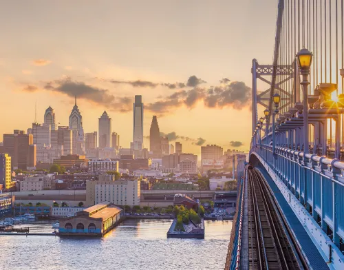 Sunset view of downtown Philadelphia