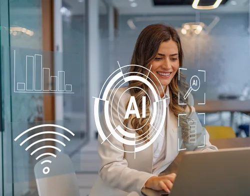 Woman working at her home laptop