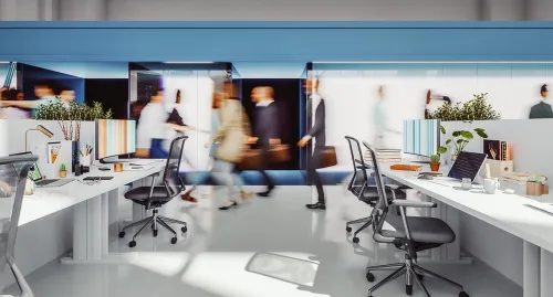 Busy open concept office space
