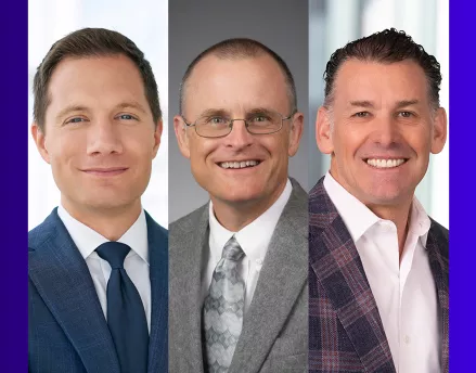 Portrait photos of Russell N. James III, Paul LaPiana, and John Roberts