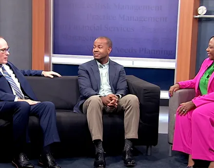 Terry Parham Jr, Terrell Dinkins, and Scott Winslow sitting and talking to each other
