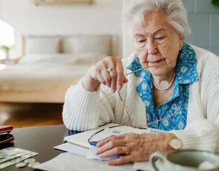 Retired elderly lady reviewing her finances